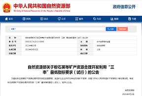 自然資源部關(guān)于粉石英等礦產(chǎn)資源合理開(kāi)發(fā)利用“三率”*低指標(biāo)要求（試行）的公告